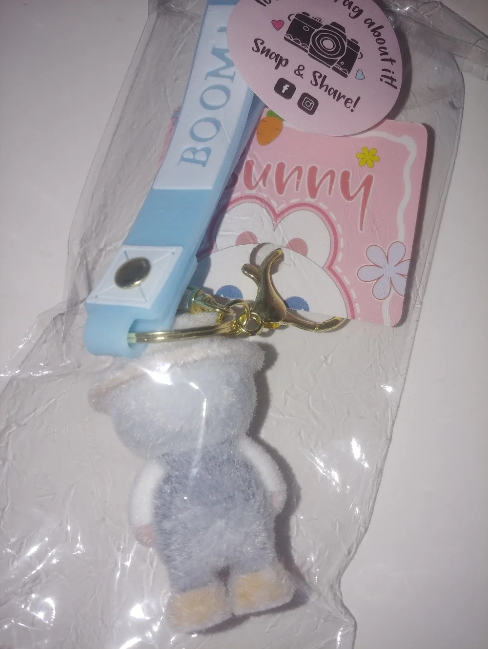Cute Blue & White Fuzzy Farmer Keychain